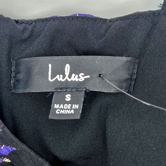 Lulus Vivid Charm Mini Dress Size Small Black Purple Floral Jacquard Y2K Retro - Picture 4 of 12